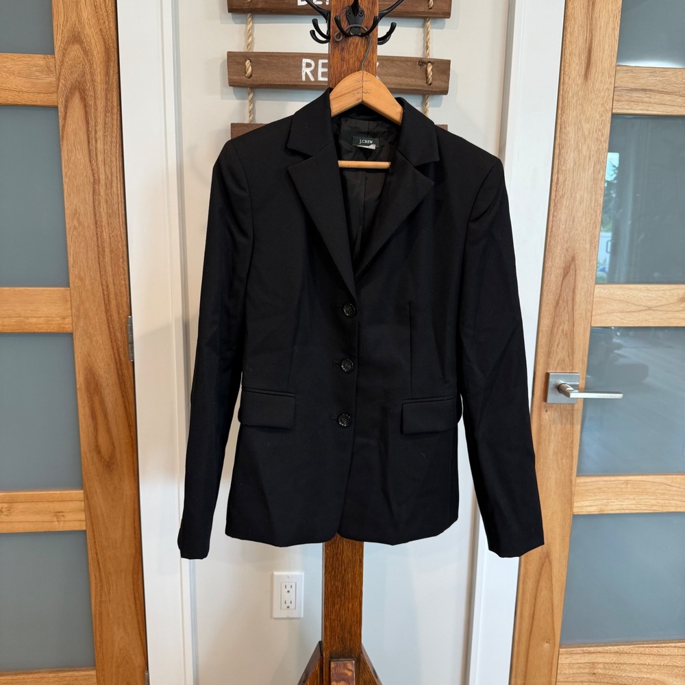 Vintage Y2K J.Crew Black 100% Wool 3-Button Tailored Blazer Jacket Women's 6 EUC